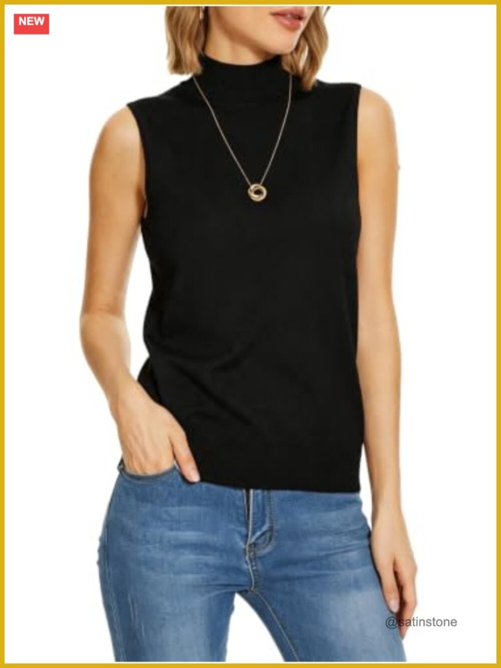Sleeveless Mock Neck Ribbed Knit Top